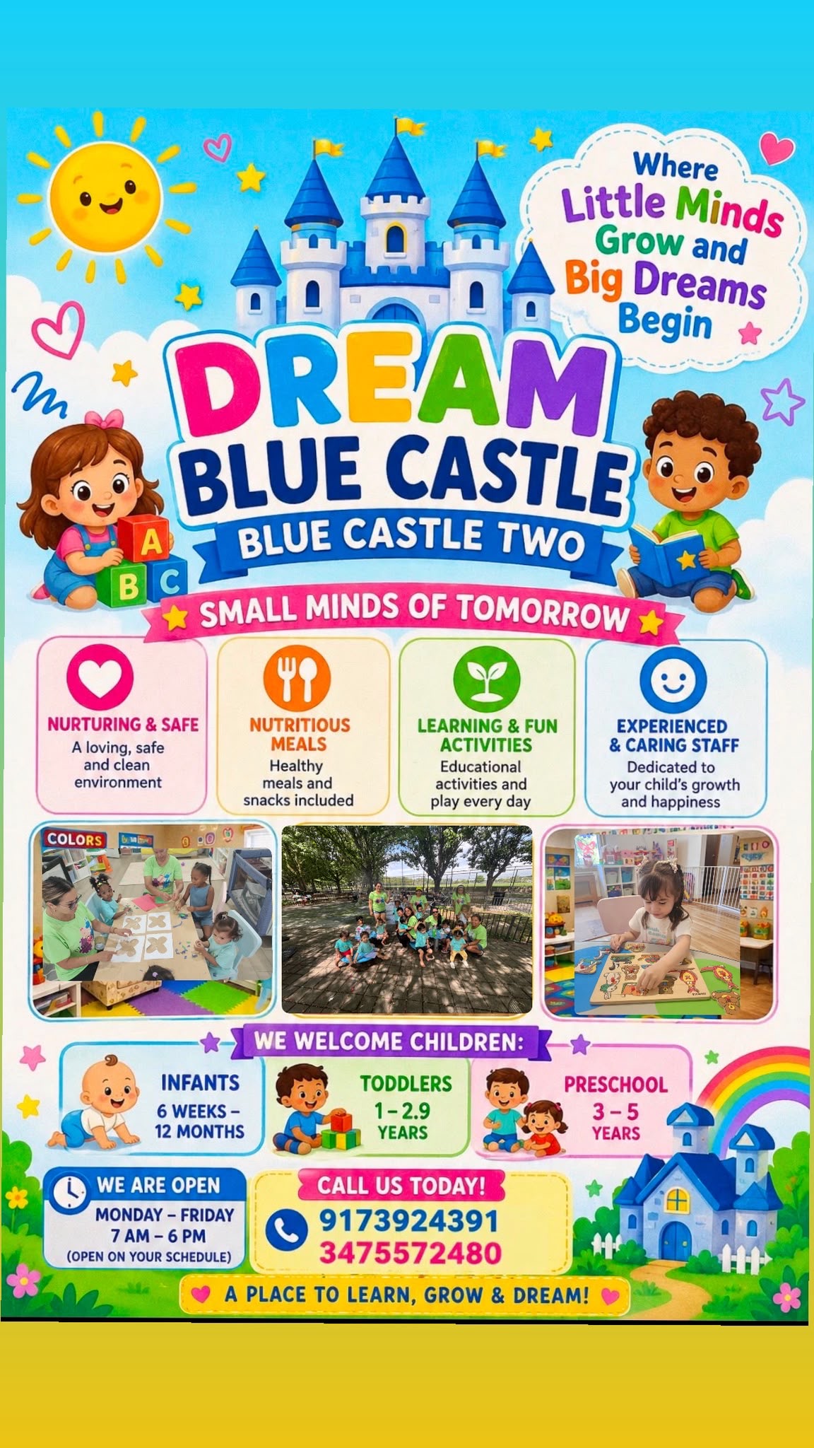 Dream Blue Castle daycare information flyer